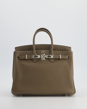 Hermès Birkin 25 Retourne Bag in Etoupe Evergrain Leather with Palladium Hardware