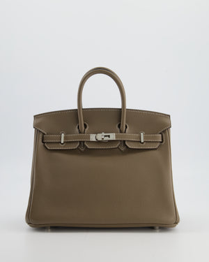 Hermès Birkin 25 Retourne Bag in Etoupe Evergrain Leather with Palladium Hardware