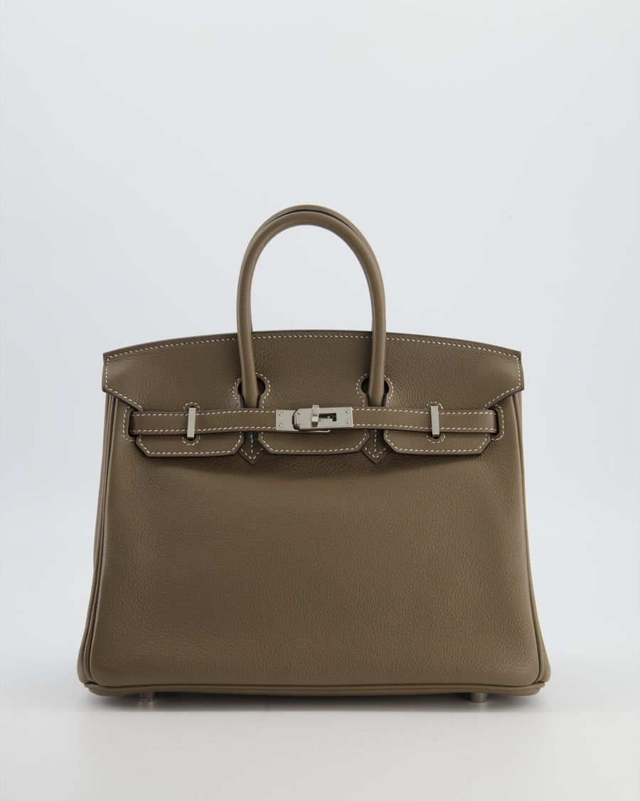 Hermès Birkin 25 Retourne Bag in Etoupe Evergrain Leather with Palladium Hardware