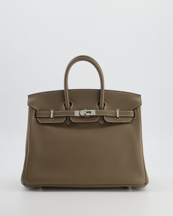 Hermès Birkin 25 Retourne Bag in Etoupe Evergrain Leather with Palladium Hardware