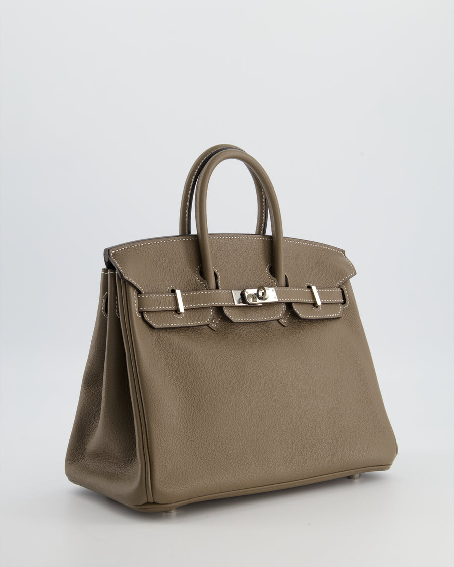 Hermès Birkin 25 Retourne Bag in Etoupe Evergrain Leather with Palladium Hardware