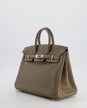 Hermès Birkin 25 Retourne Bag in Etoupe Evergrain Leather with Palladium Hardware