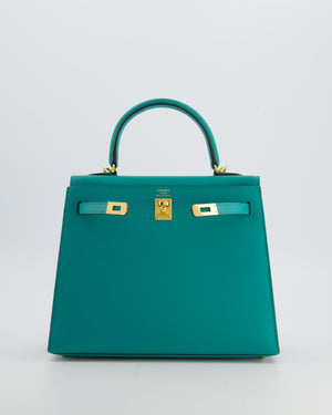 Hermès Kelly 25 Sellier Bag in Bleu Paon Epsom Leather with Gold Hardware