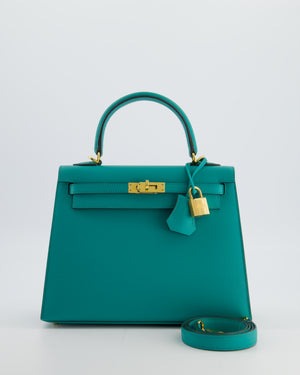 Hermès Kelly 25 Sellier Bag in Bleu Paon Epsom Leather with Gold Hardware