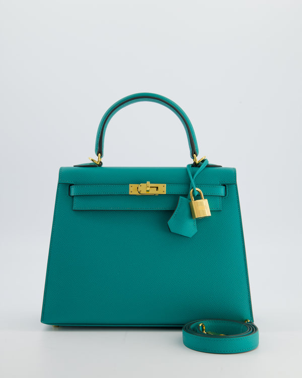 Hermès Kelly 25 Sellier Bag in Bleu Paon Epsom Leather with Gold Hardware