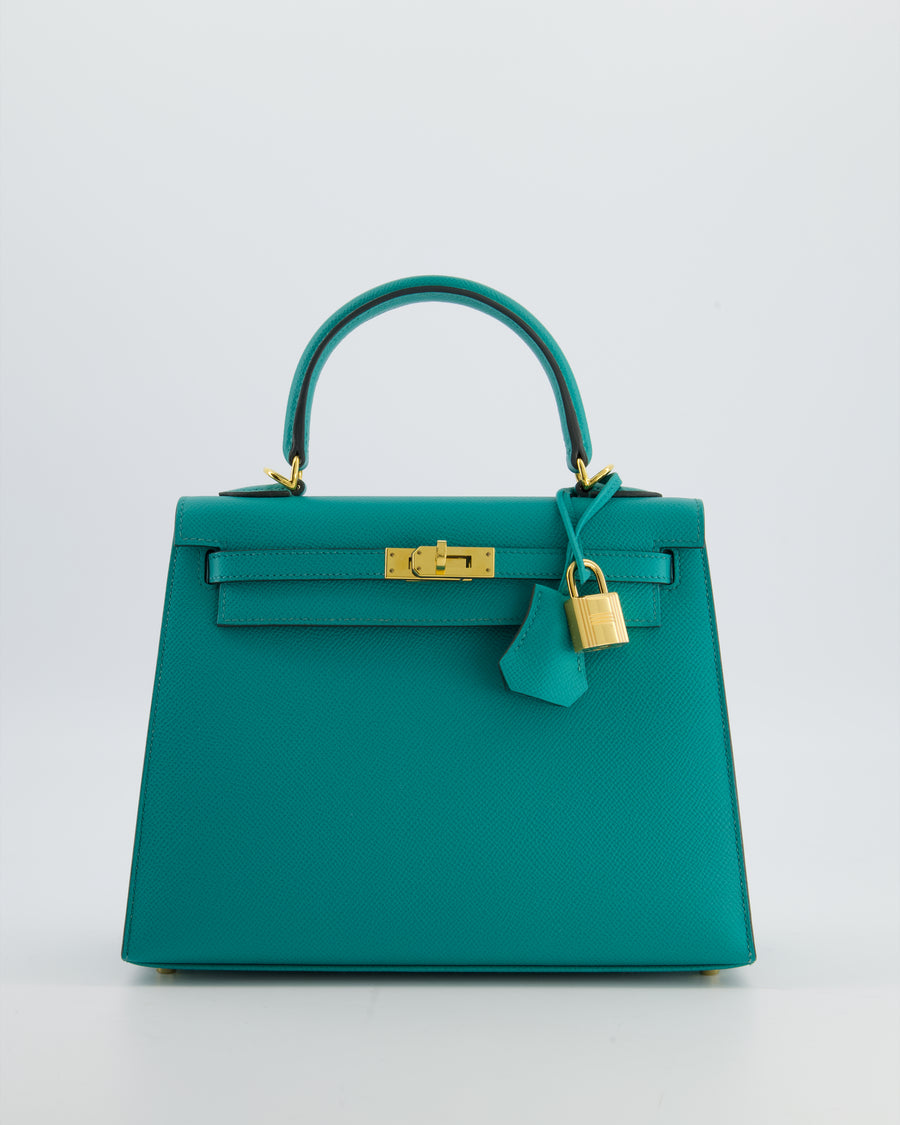 Hermès Kelly 25 Sellier Bag in Bleu Paon Epsom Leather with Gold Hardware