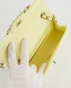 Chanel Classic Mini Flap Bag in Yellow Lambskin Leather with Silver Hardware