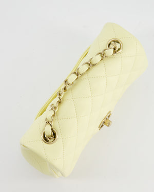 Chanel Classic Mini Flap Bag in Yellow Lambskin Leather with Silver Hardware