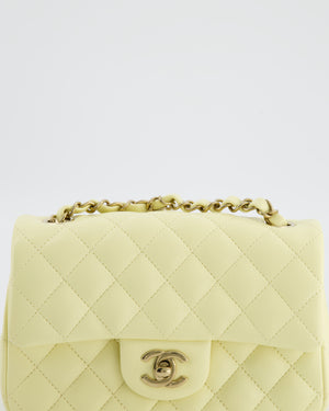 Chanel Classic Mini Flap Bag in Yellow Lambskin Leather with Silver Hardware