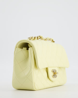 Chanel Classic Mini Flap Bag in Yellow Lambskin Leather with Silver Hardware