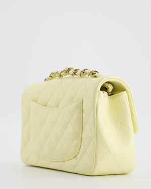 Chanel Classic Mini Flap Bag in Yellow Lambskin Leather with Silver Hardware