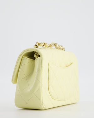 Chanel Classic Mini Flap Bag in Yellow Lambskin Leather with Silver Hardware