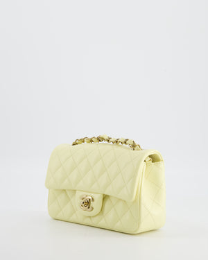 Chanel Classic Mini Flap Bag in Yellow Lambskin Leather with Silver Hardware