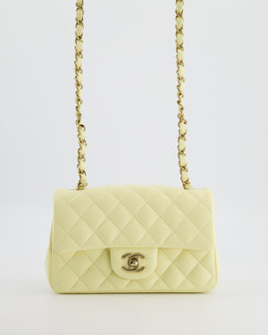 Chanel Classic Mini Flap Bag in Yellow Lambskin Leather with Silver Hardware