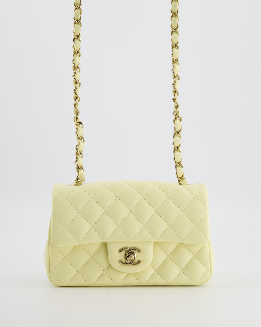 Chanel Classic Mini Flap Bag in Yellow Lambskin Leather with Silver Hardware