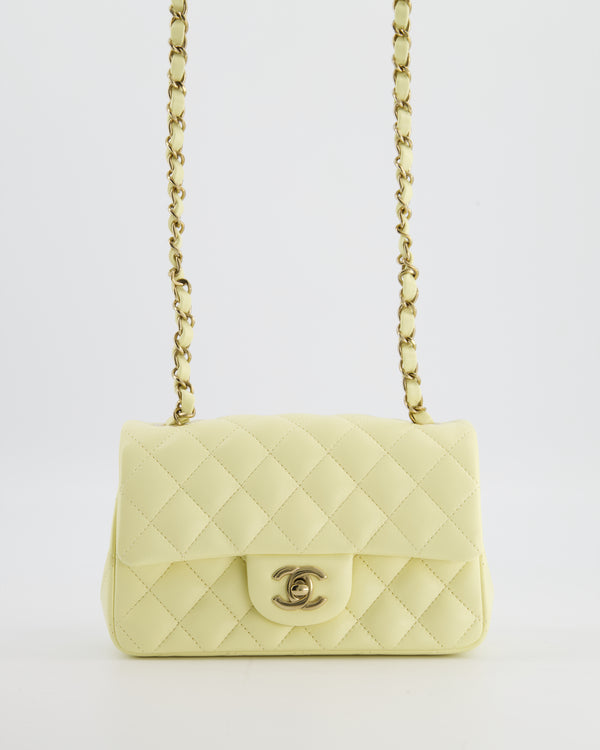 Chanel Classic Mini Flap Bag in Yellow Lambskin Leather with Silver Hardware