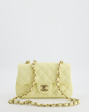 Chanel Classic Mini Flap Bag in Yellow Lambskin Leather with Silver Hardware