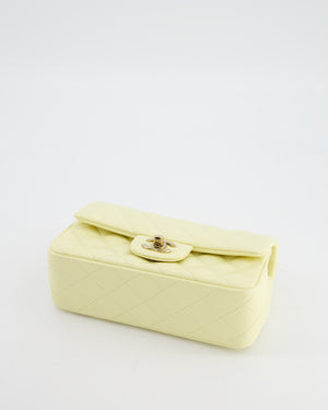 Chanel Classic Mini Flap Bag in Yellow Lambskin Leather with Silver Hardware