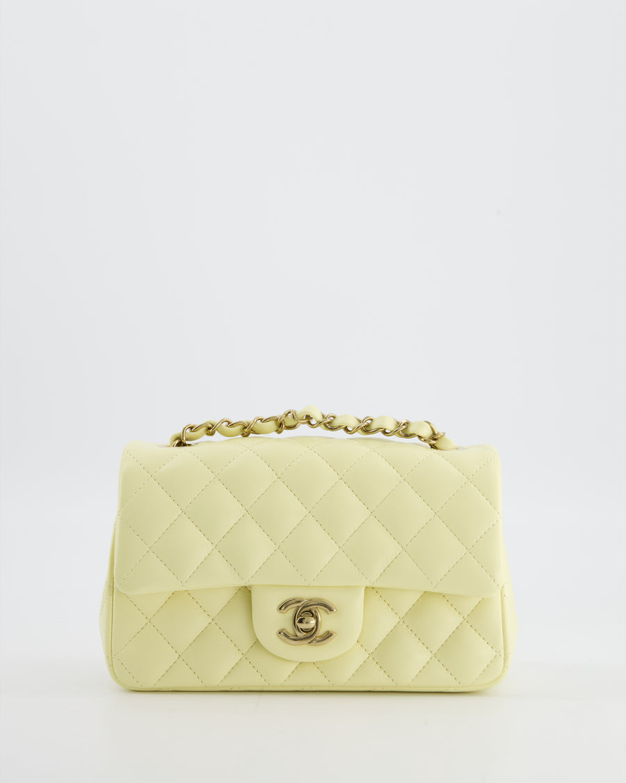 Chanel Classic Mini Flap Bag in Yellow Lambskin Leather with Silver Hardware