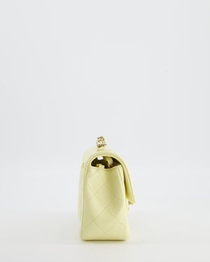 Chanel Classic Mini Flap Bag in Yellow Lambskin Leather with Silver Hardware