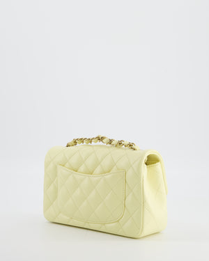 Chanel Classic Mini Flap Bag in Yellow Lambskin Leather with Silver Hardware