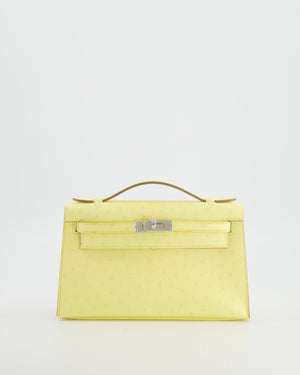 Hermès Kelly Pochette Bag in Limoncello Ostrich Leather with Palladium Hardware