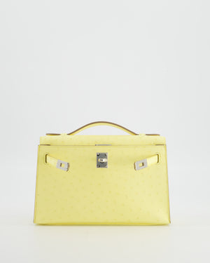 Hermès Kelly Pochette Bag in Limoncello Ostrich Leather with Palladium Hardware