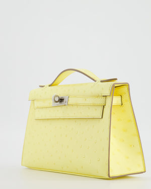 Hermès Kelly Pochette Bag in Limoncello Ostrich Leather with Palladium Hardware