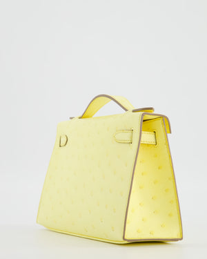 Hermès Kelly Pochette Bag in Limoncello Ostrich Leather with Palladium Hardware