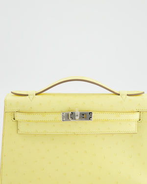 Hermès Kelly Pochette Bag in Limoncello Ostrich Leather with Palladium Hardware