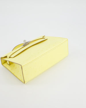 Hermès Kelly Pochette Bag in Limoncello Ostrich Leather with Palladium Hardware