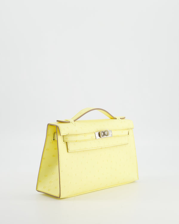 Hermès Kelly Pochette Bag in Limoncello Ostrich Leather with Palladium Hardware