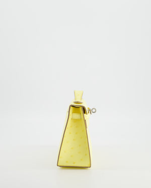 Hermès Kelly Pochette Bag in Limoncello Ostrich Leather with Palladium Hardware