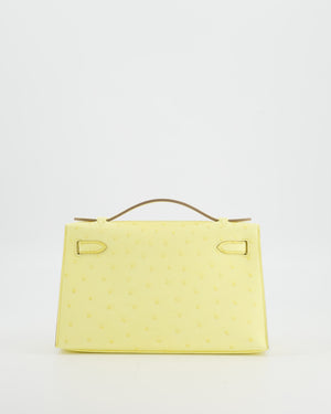 Hermès Kelly Pochette Bag in Limoncello Ostrich Leather with Palladium Hardware
