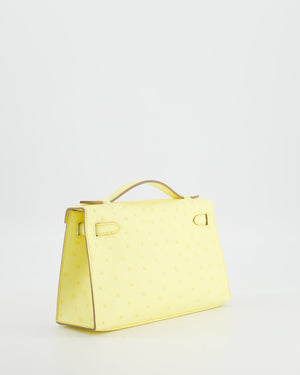 Hermès Kelly Pochette Bag in Limoncello Ostrich Leather with Palladium Hardware