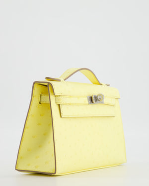 Hermès Kelly Pochette Bag in Limoncello Ostrich Leather with Palladium Hardware