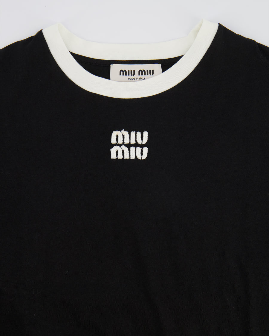 Miu Miu Black Cotton Jersey T-Shirt with Embroidered Logo Size M (UK 10) RRP £590