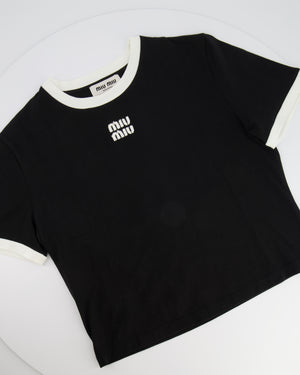 Miu Miu Black Cotton Jersey T-Shirt with Embroidered Logo Size M (UK 10) RRP £590