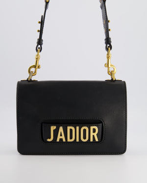 Christian Dior Black Leather J'Adior Flap Bag with Multi-Colour Embroidered Canvas Strap and Gold Hardware