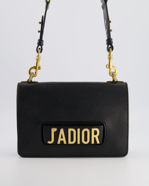 Christian Dior Black Leather J'Adior Flap Bag with Multi-Colour Embroidered Canvas Strap and Gold Hardware