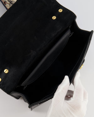 Christian Dior Black Leather J'Adior Flap Bag with Multi-Colour Embroidered Canvas Strap and Gold Hardware