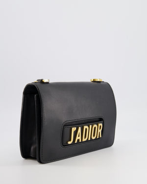 Christian Dior Black Leather J'Adior Flap Bag with Multi-Colour Embroidered Canvas Strap and Gold Hardware