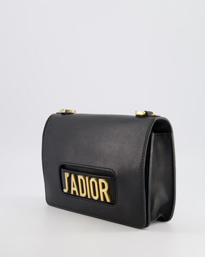 Christian Dior Black Leather J'Adior Flap Bag with Multi-Colour Embroidered Canvas Strap and Gold Hardware