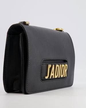 Christian Dior Black Leather J'Adior Flap Bag with Multi-Colour Embroidered Canvas Strap and Gold Hardware
