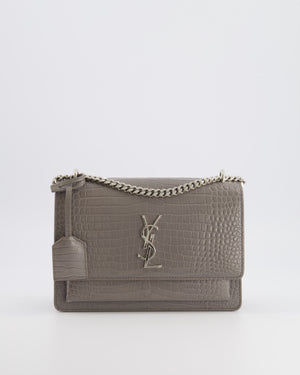 Saint Laurent Grey Crocodile Embossed Leather Sunset Bag with Silver Hardware RRP £2,230