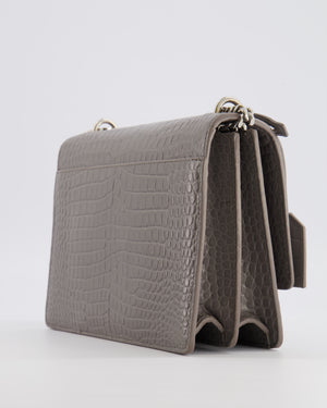 Saint Laurent Grey Crocodile Embossed Leather Sunset Bag with Silver Hardware RRP £2,230