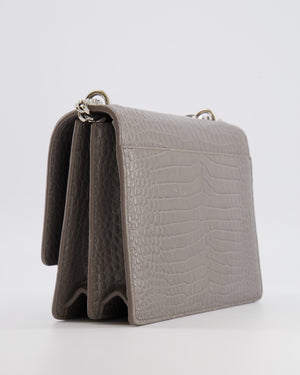 Saint Laurent Grey Crocodile Embossed Leather Sunset Bag with Silver Hardware RRP £2,230