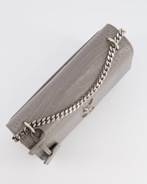 Saint Laurent Grey Crocodile Embossed Leather Sunset Bag with Silver Hardware RRP £2,230
