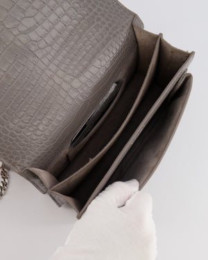 Saint Laurent Grey Crocodile Embossed Leather Sunset Bag with Silver Hardware RRP £2,230