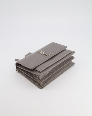 Saint Laurent Grey Crocodile Embossed Leather Sunset Bag with Silver Hardware RRP £2,230